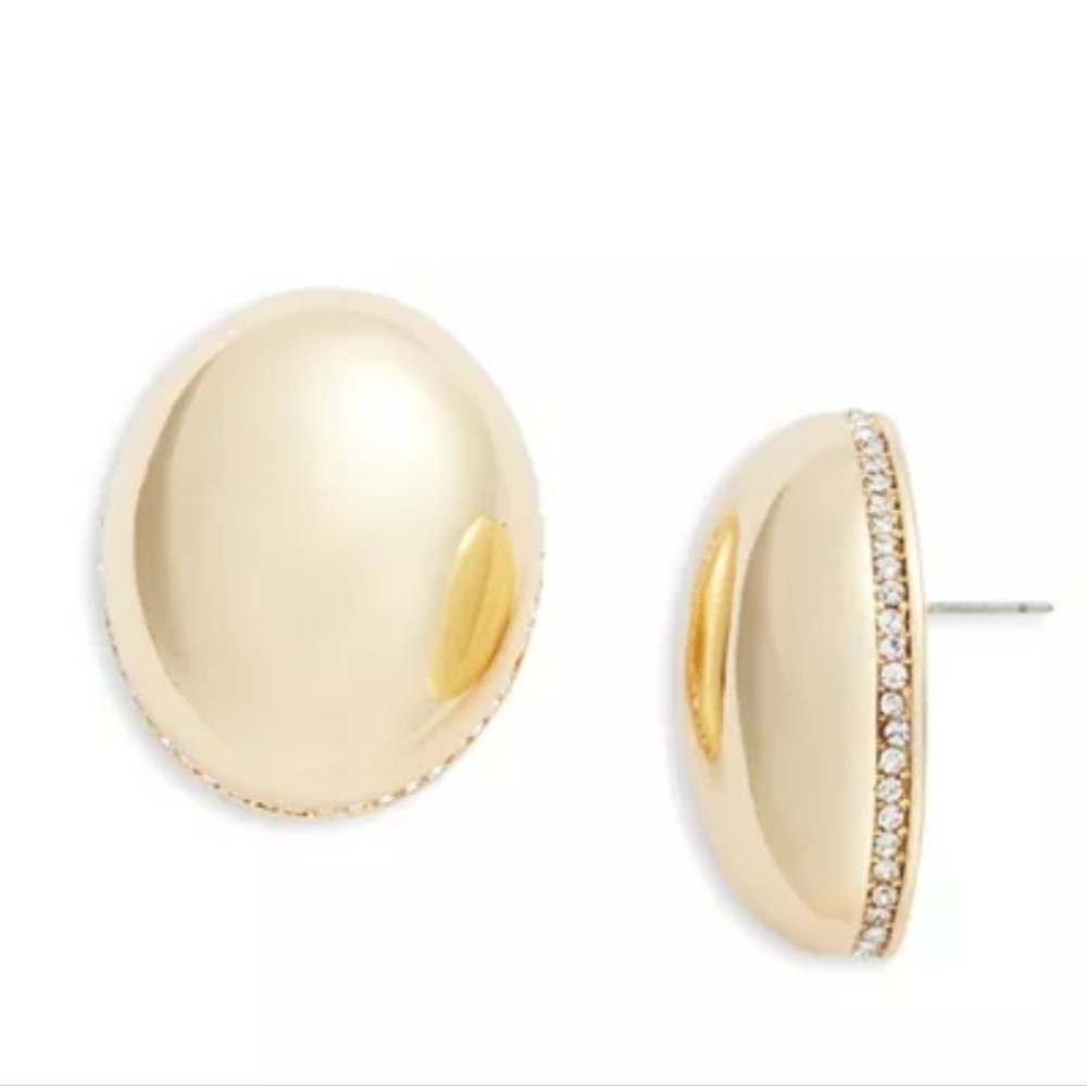 Aqua Pavè Half Orb Drop Earrings in 14K Gold Plated